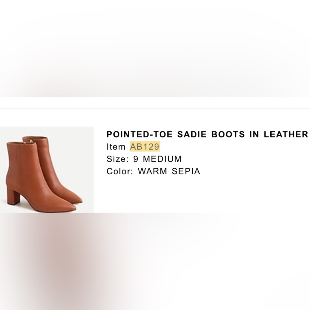 J. Crew Sadie Pointed-Toe Boots in Warm Sepia Leather, size 9 - Picture 13 of 15